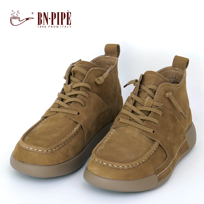 百年烟斗枕头吐司鞋女新款冬季保暖加绒短靴户外中帮真皮休闲女鞋