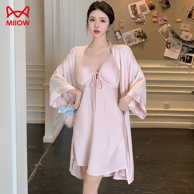MiiOW/猫人【冰雪丝3795】夏季女士吊带睡裙睡袍带胸垫家居服睡衣