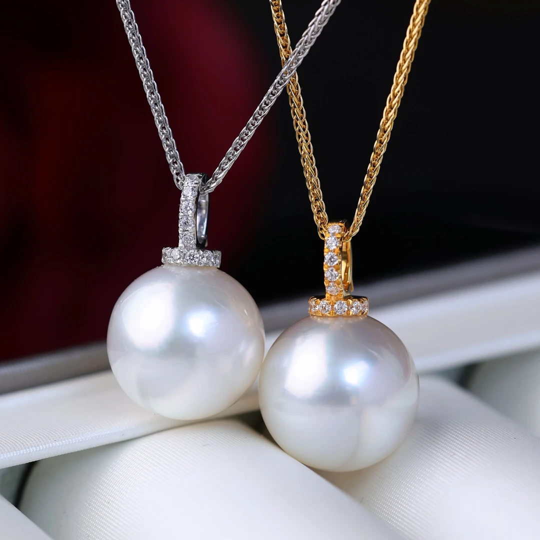 澳白海水珍珠吊坠12-15mm18K金奶瓶扣时尚简约冷白光*多样性发一