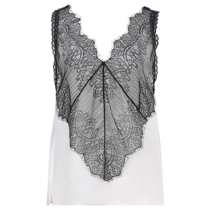 小江专属×界内界外 优雅蕾丝拼接桑蚕丝百搭吊带背心J32B075