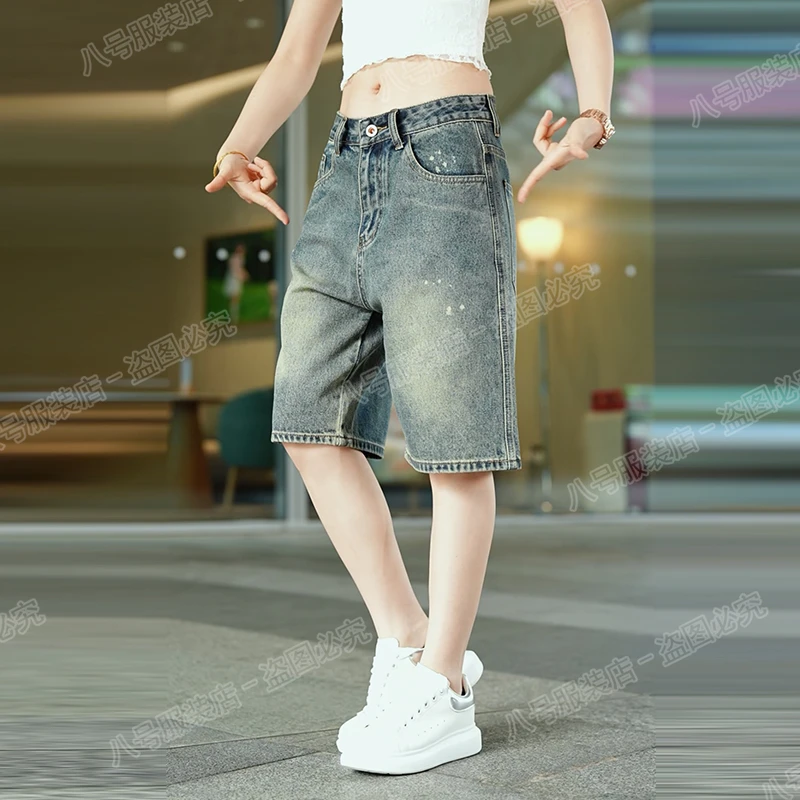 接潮男士夏季薄款牛仔短裤直筒宽松休闲中裤潮流痞帅乞丐五分裤子