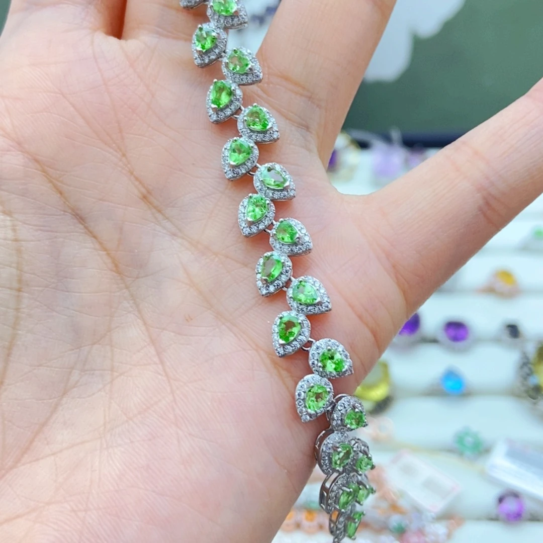 银S925镶嵌手链石榴石（沙弗莱）