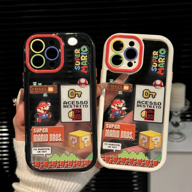 适用苹果16pro创意iPhone15奶油手机壳华为p60小众马里奥像素积木