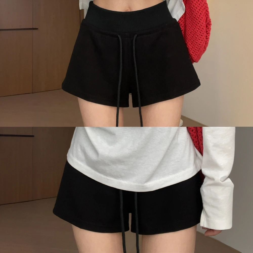 黑色运动短裤女2025年新款夏季高腰辣妹直筒短裤百搭抽绳骑行热裤