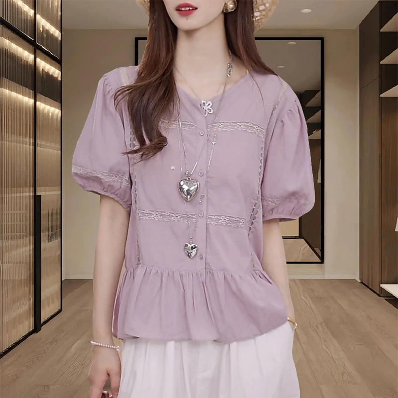 洋气衣服女装时尚简约蕾丝花边设计感衬衫系带显瘦上衣舒适透气