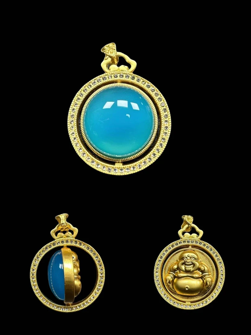 （旋转蓝扣子）XQ-04正品保障天然玉石-时尚精品双面展示-玉髓吊坠