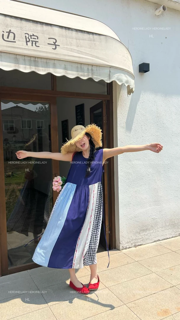 【氧气森林】HL棉绸夏季韩版休闲百搭宽松叠穿亮色拼接长款连衣裙