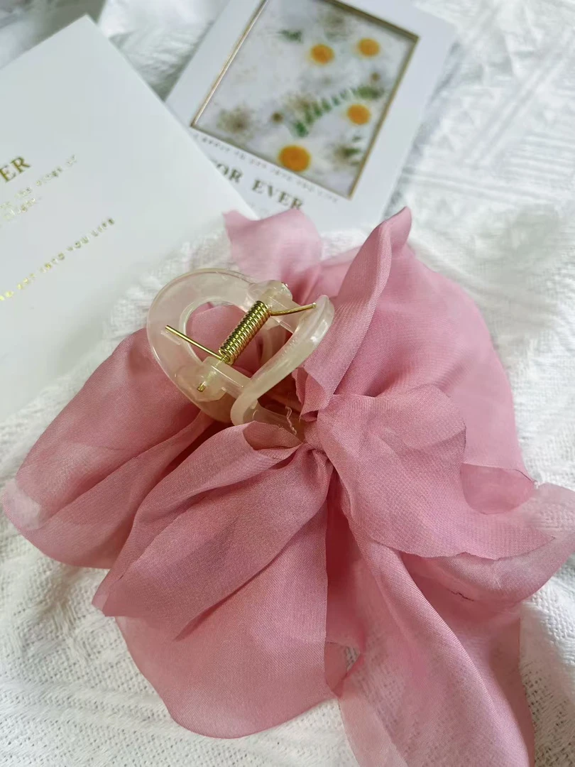 超仙网纱蝴蝶结抓夹女大号后脑勺盘发鲨鱼夹头饰