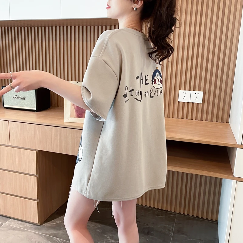 宽松oversize短袖T恤女夏季新款韩版圆领趣味卡通设计感纯棉上衣