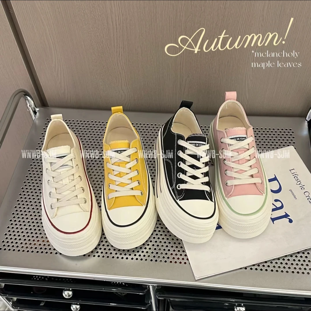 低帮厚底帆布鞋女2025春季新款韩版增高板鞋百搭舒适软底休闲鞋女