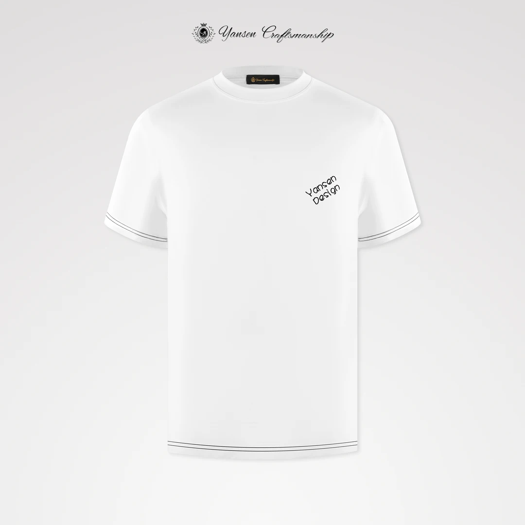 「2025夏」莫代尔定制面料精工刺绣明线设计圆领短袖T恤 JH030