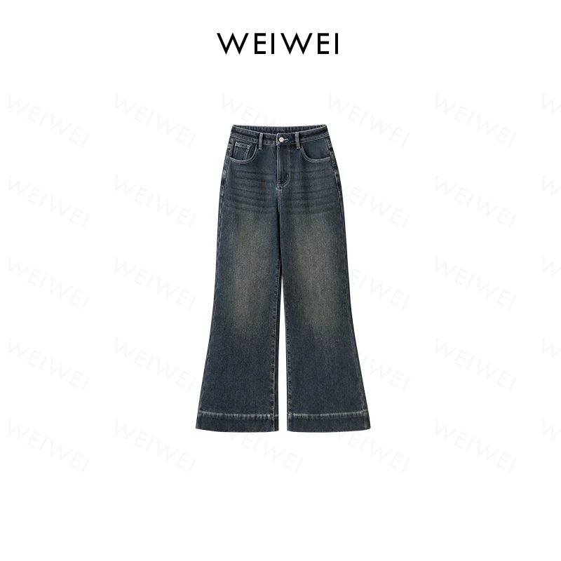 【特价】 复古高腰水洗色加绒阔腿牛仔裤GDNZ157