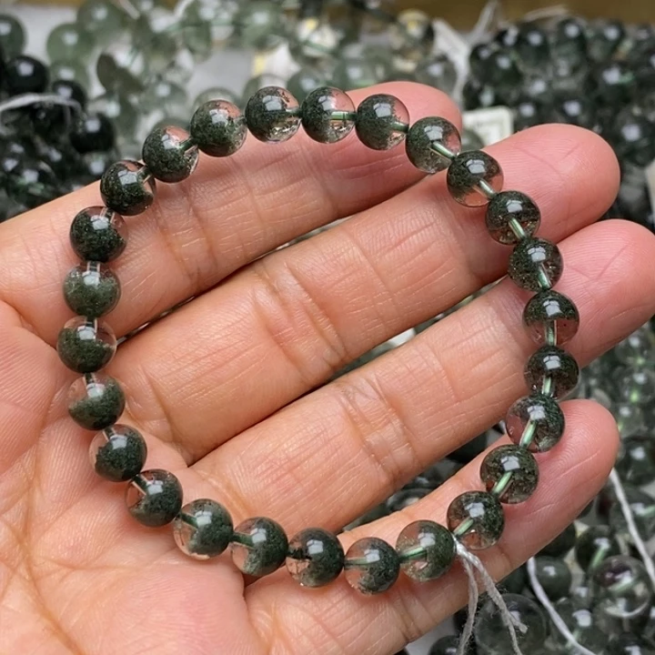 手链水晶未镶嵌天然绿幽灵聚宝盆6+