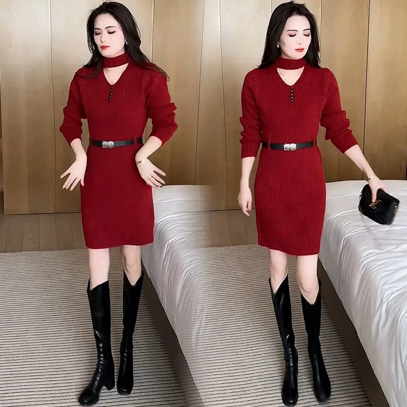 针织连衣裙秋冬2025年新款时尚小个子显瘦洋气质春秋减龄女装裙子