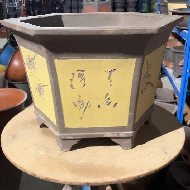 40黄色六方花盆花盆