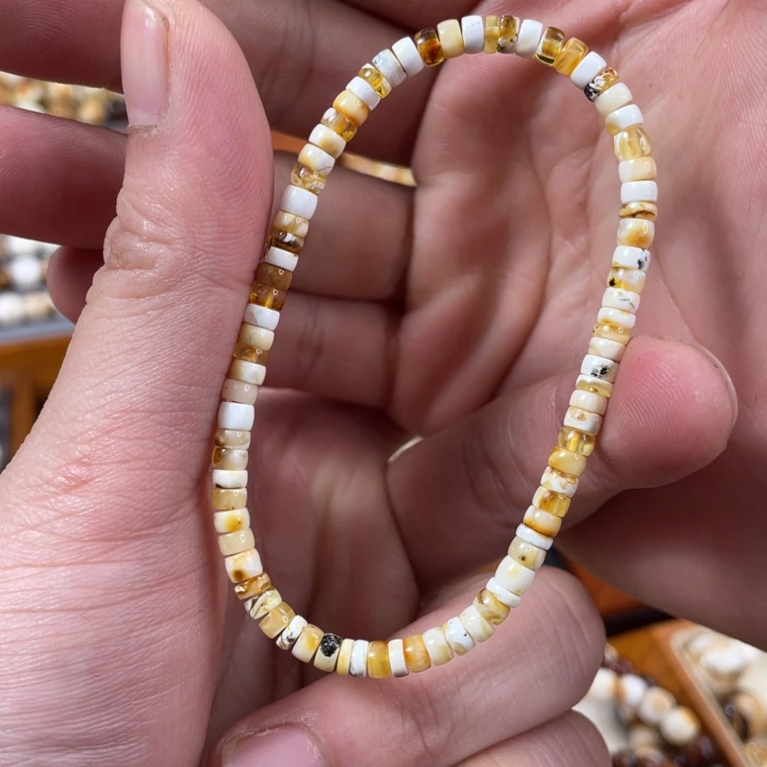 琥珀未镶嵌珠宝奇石4mm金白奥利奥药片