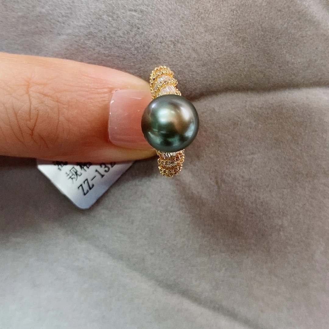 银S925镶嵌戒指海水珍珠9-10