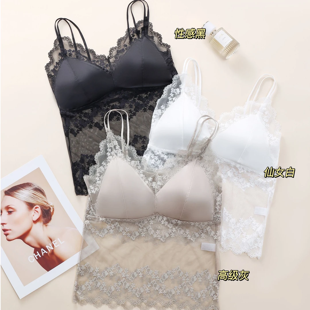 夏季内衣轻薄缎面蕾丝无钢圈舒适无痕美背内搭薄款性感女士