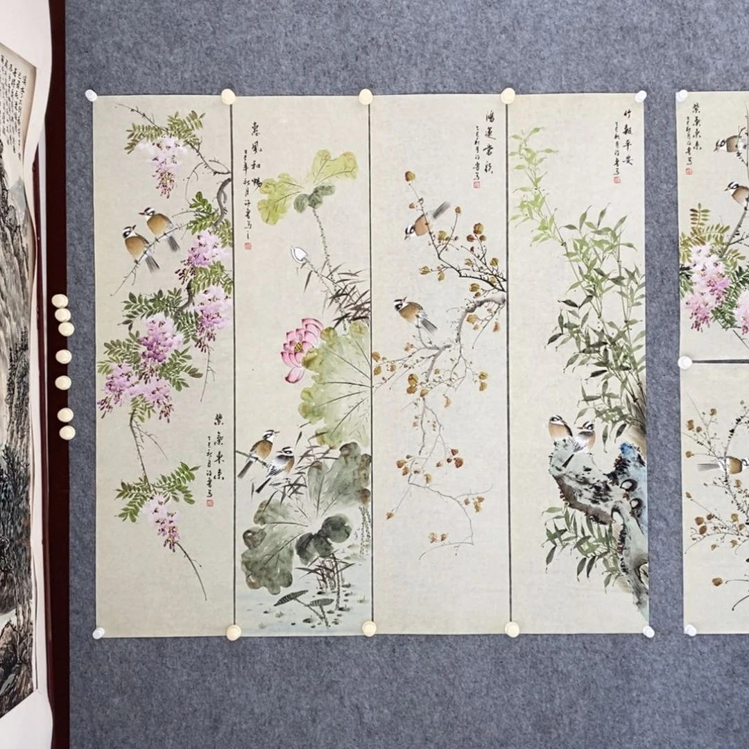 翡***定国画花鸟四条屏作品