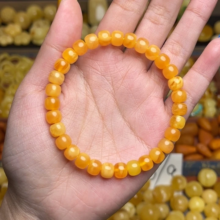 蜜蜡未镶嵌珠宝奇石-162-天然蜜蜡满蜜蜜糖妖花老型手串卡7微瑕
