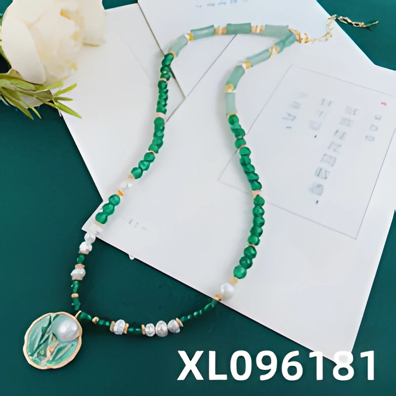 合金项链 风含翠筱项链气质蓝色轻奢时尚绿色复古XL096181