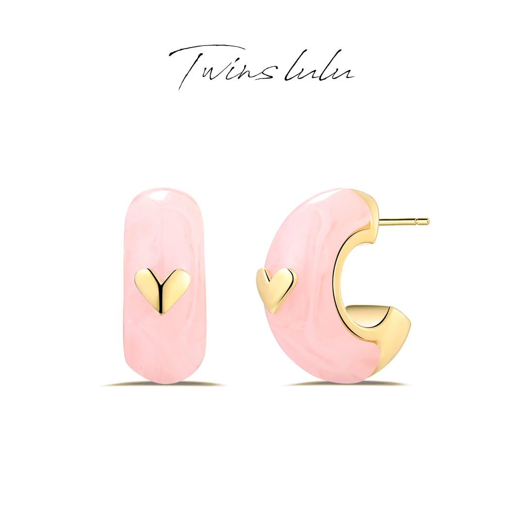 TWINS LULU镀K金秋上新甜美法式粉色爱心耳环秋上新TSL1789