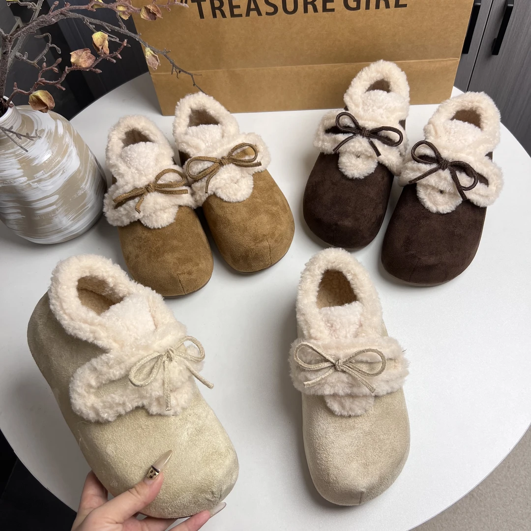 棉鞋女冬季2025新款休闲厚底增高小个子加绒保暖蝴蝶结外穿雪地鞋