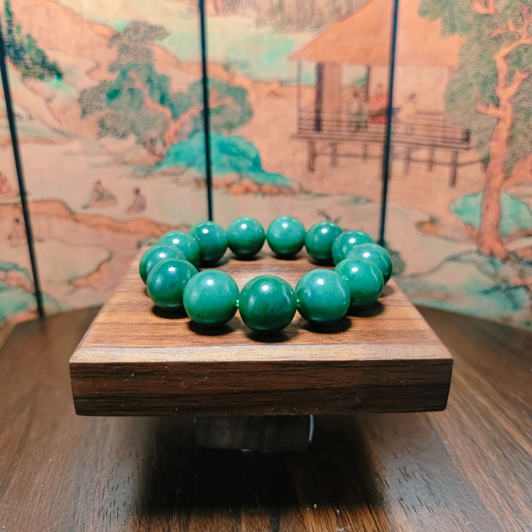 Q和田玉碧玉圆珠手串（卡16）2087