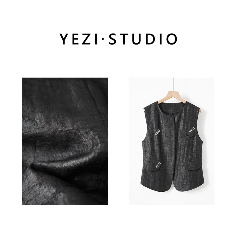 【惊鸿】非遗龟裂纹香云纱时髦轻通勤设计感两穿夹克式马甲25212006