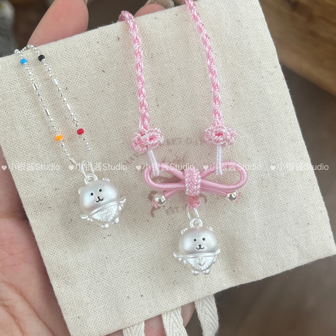 吊坠足银 足银999天使降临爱心自嘲熊纯银子超兄吊坠项链可爱萌物