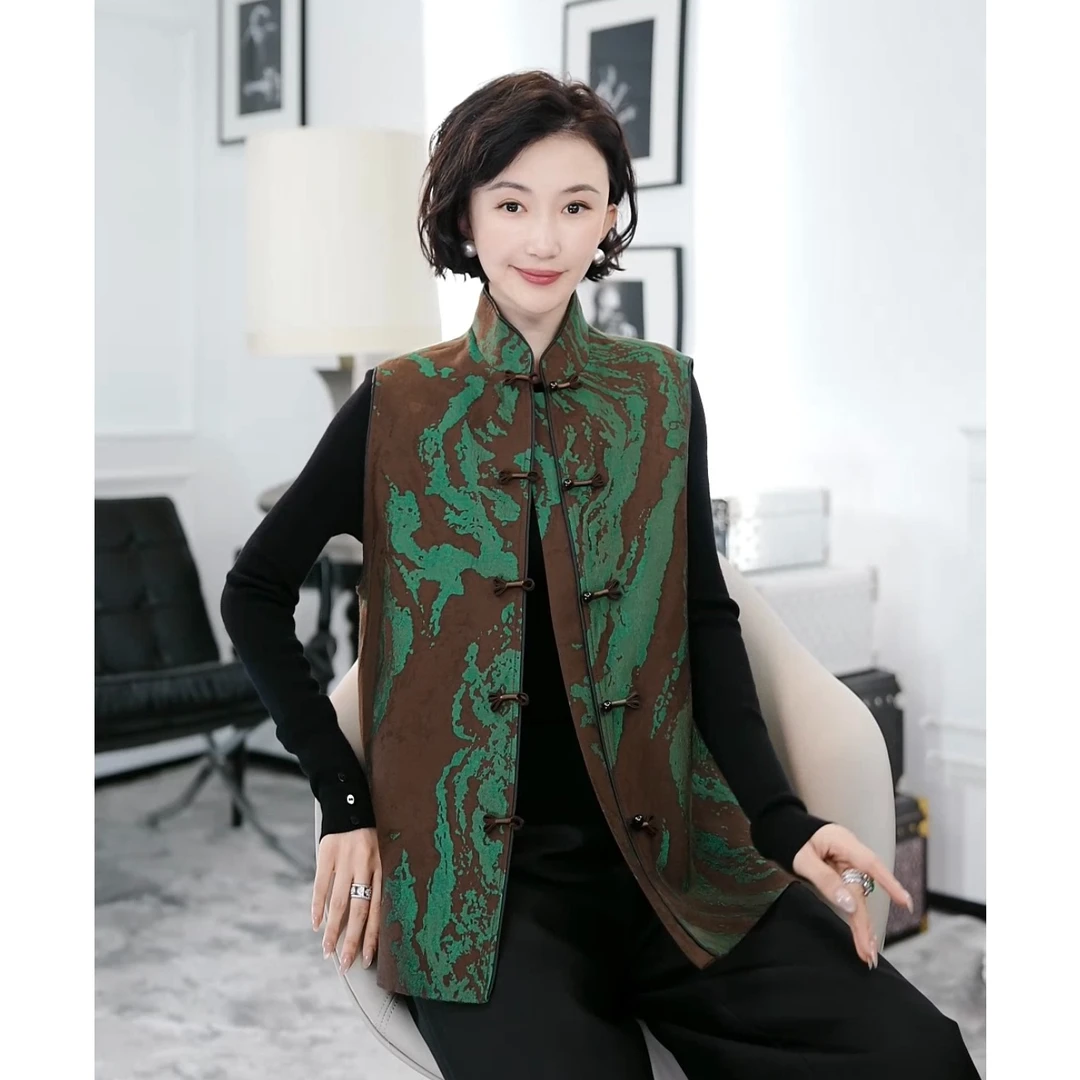 Betty Bairn【青山绿野】新中式高定立领盘扣马甲24A-BW7652