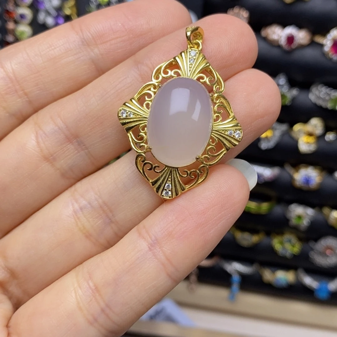 和田玉（白玉）银S925镶嵌吊坠(不含链)