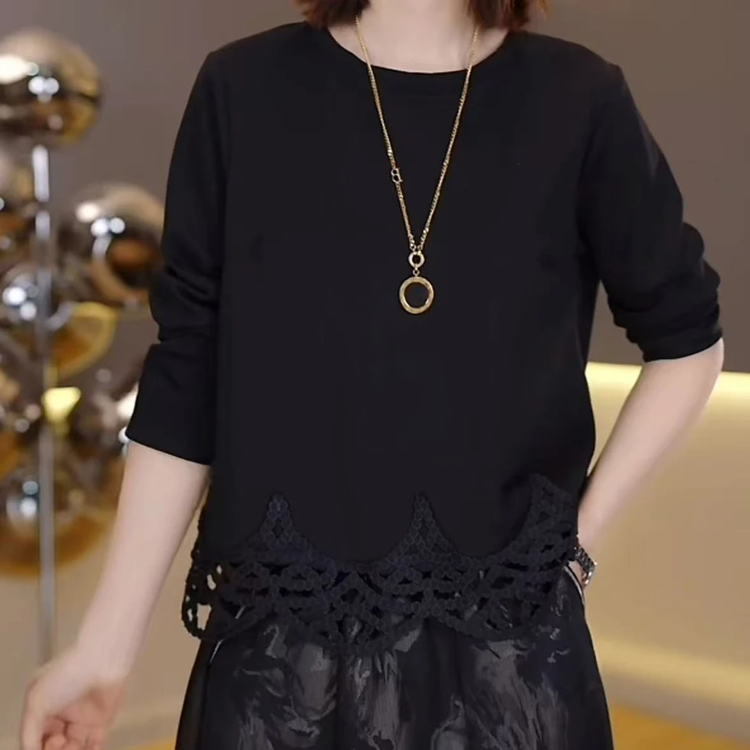 早秋气质新款T恤女2025显瘦洋气长袖女装百搭设计感宽松上衣