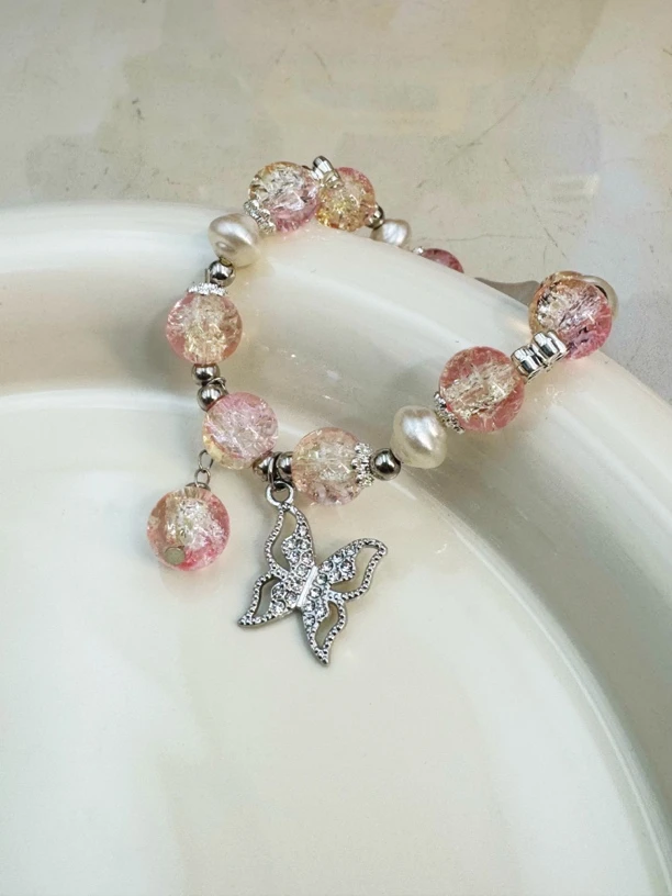 合金玻璃森系星空水晶蝴蝶手链女小众设计感超仙简约百搭