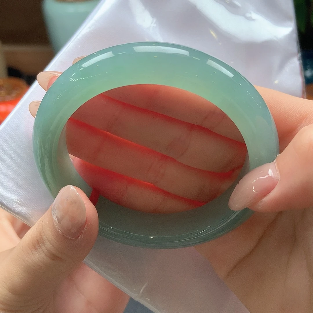 翡翠未镶嵌手镯冰润湖水绿38号
