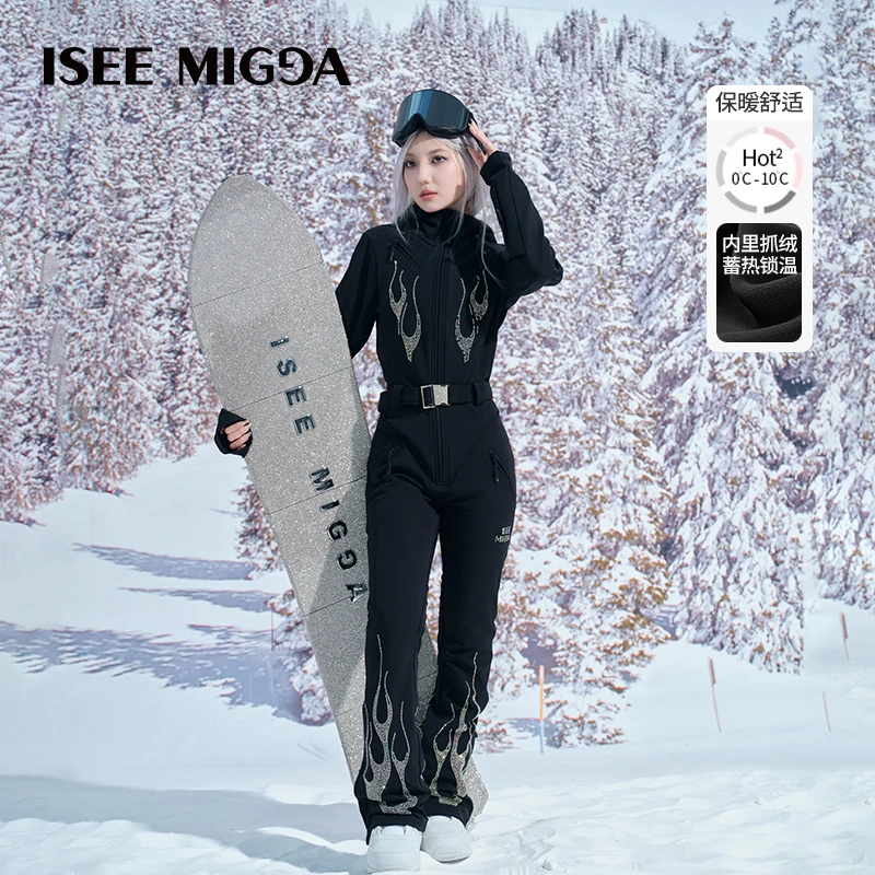 ISEEMIGGA新款【水钻火焰】男女同款滑雪服防水防风3L运动玩咖