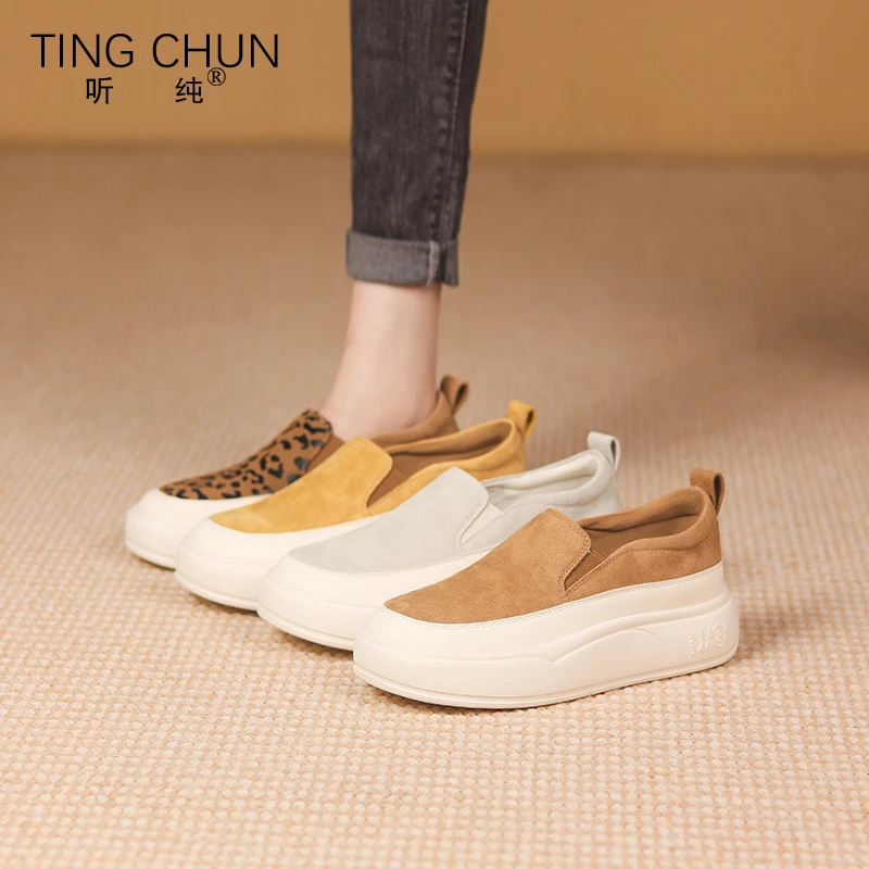 听纯4公分休闲时尚2025春秋真皮鞋厚底英伦百搭平底一脚蹬鞋17195