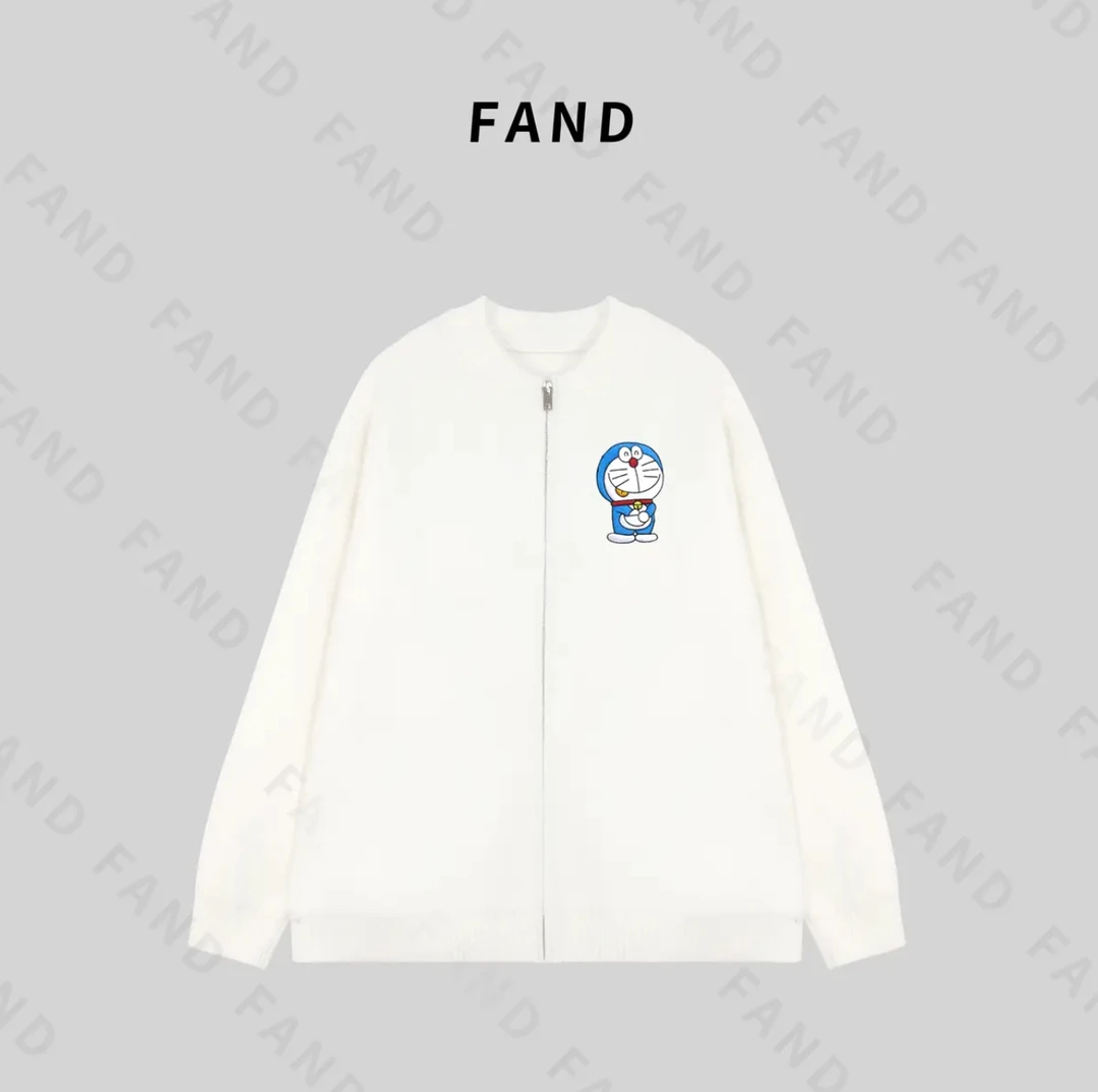 FAND妍妍【机器猫】秋冬情侣装加厚保暖刺绣拉链开衫外套毛衣针织衫