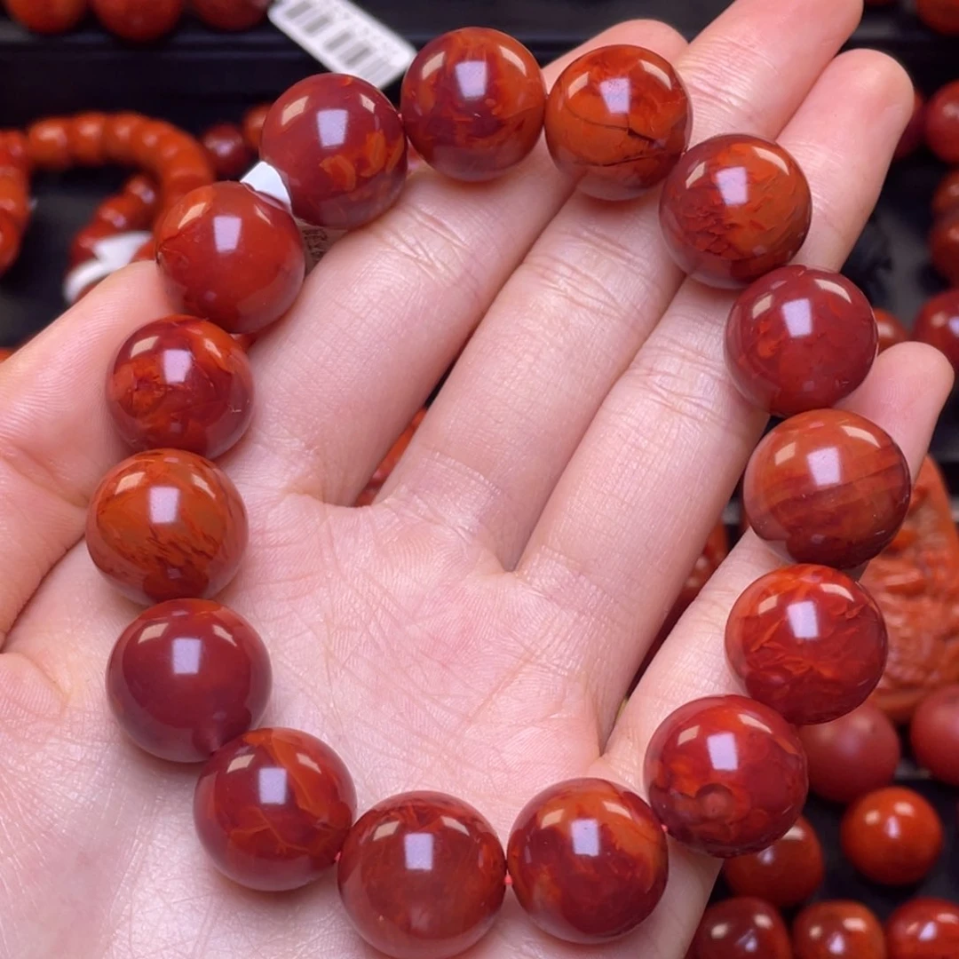 南红玛瑙其他未镶嵌典藏级15mm瓦西牛血火焰圆珠手串