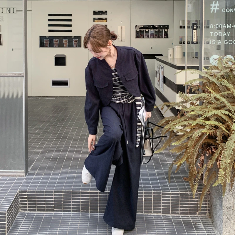 极简风通勤韩系ins套装裤2025春秋新款小众复古松弛感时尚三件套