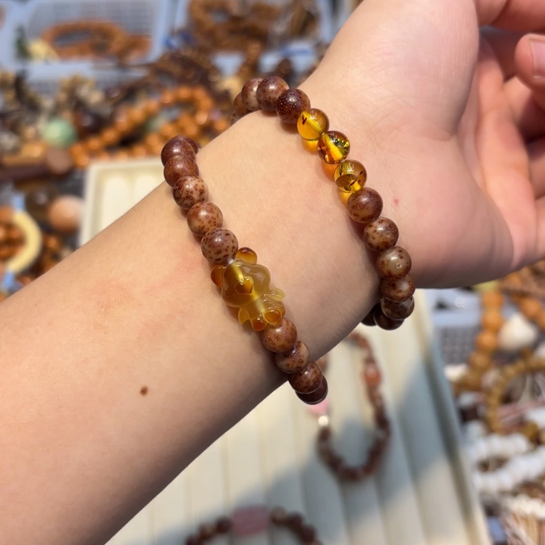 星月菩提吊坠粉皮双圈