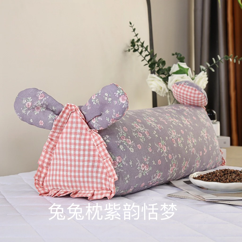 【京かわ会社】全棉双层纱荞麦壳枕头兔兔枕-紫韵甜梦