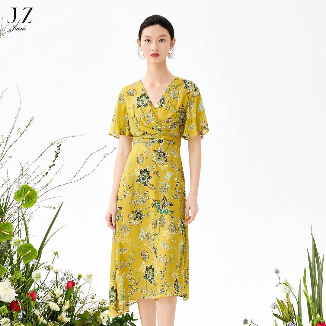 玖姿商场同款藤蔓花茶歇裙女装夏季新款裙子长裙JWCX50055