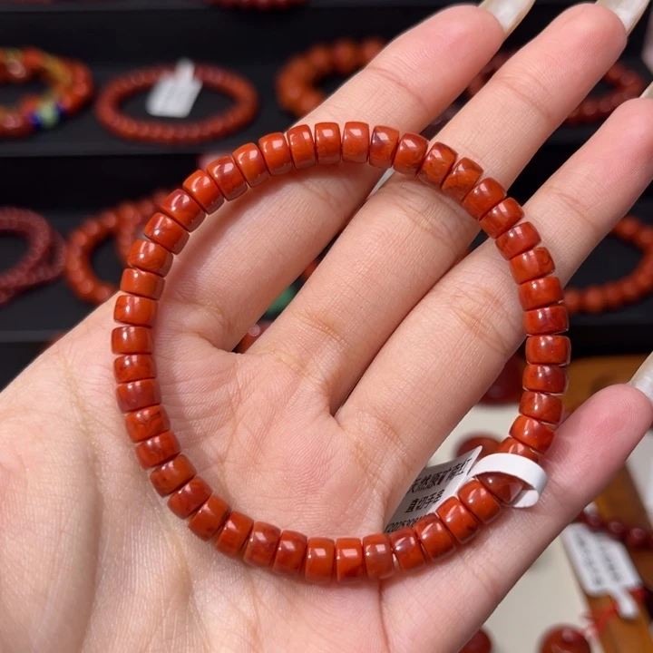 南红玛瑙未镶嵌手链满肉柿子红火焰6mm精工直切药片