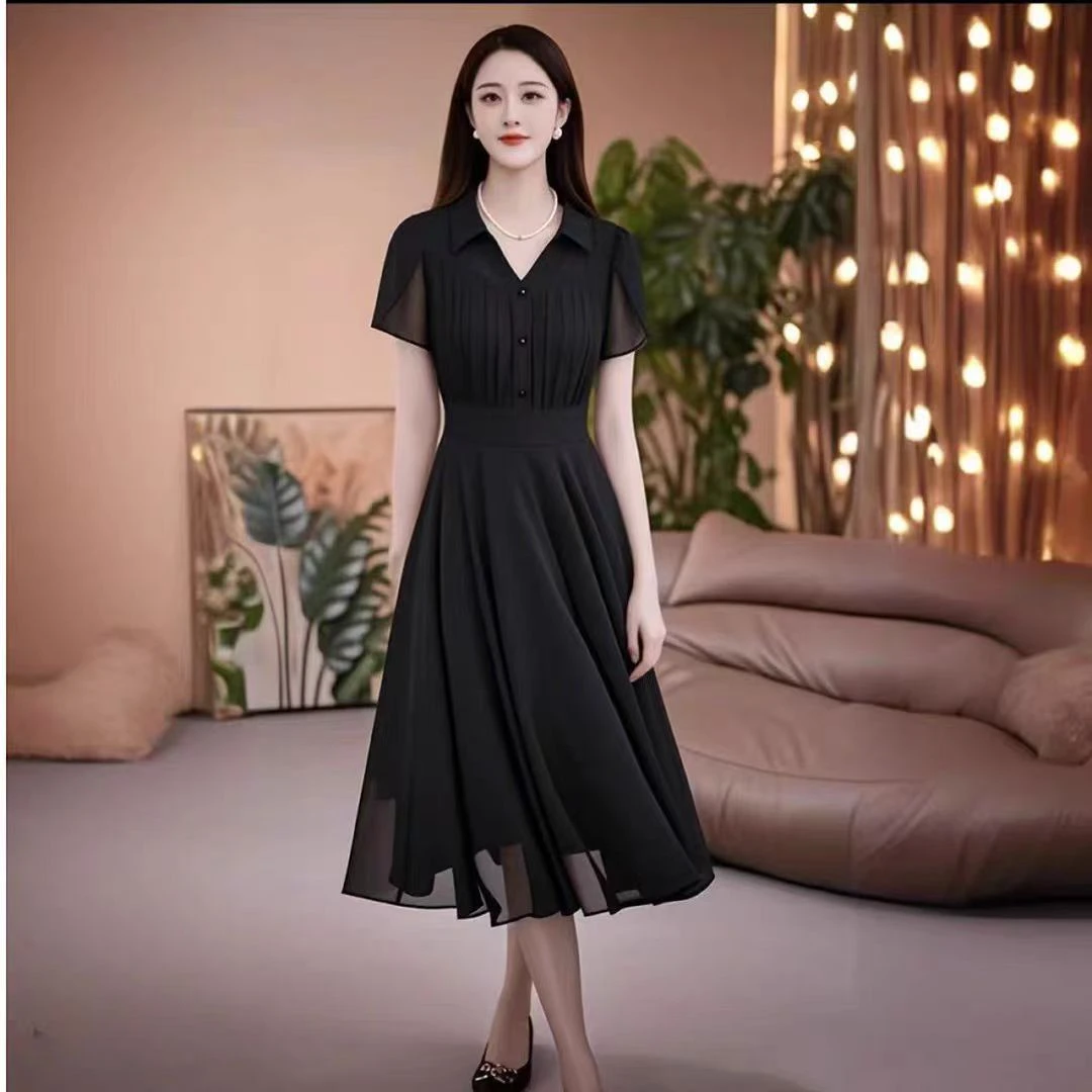 F150 法式连衣裙女夏季高端气质收腰显瘦中长过膝时尚高级裙子