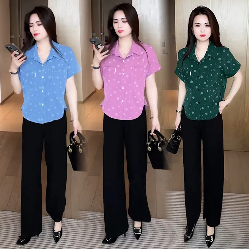 【48小时发货】洋气减龄妈妈装圆点衬衫女2025夏季新款宽松显瘦上衣