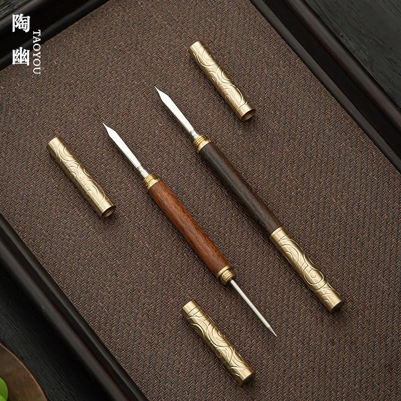 茶刀普洱手工茶锥茶具配件铜木结合一体双用茶针茶饼开茶器零配件