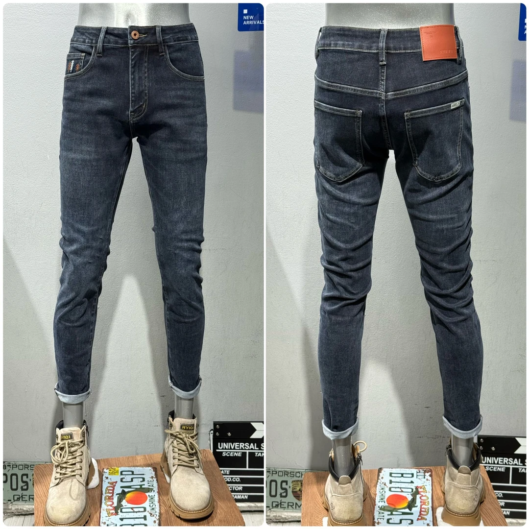 弹力牛仔裤男款修身小脚裤秋冬新款深蓝色潮流时尚休闲长裤子男