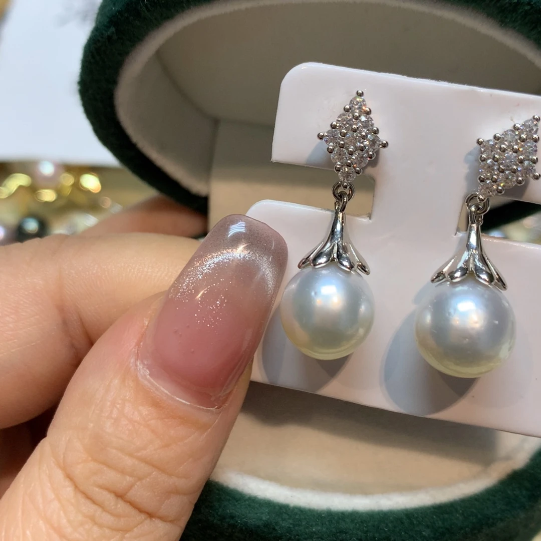 海水珍珠耳饰银S925镶嵌
