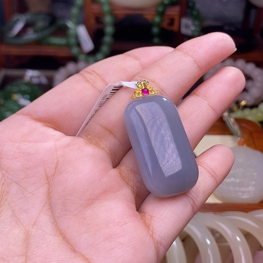 和田玉烟紫老料金镶无事牌未镶嵌